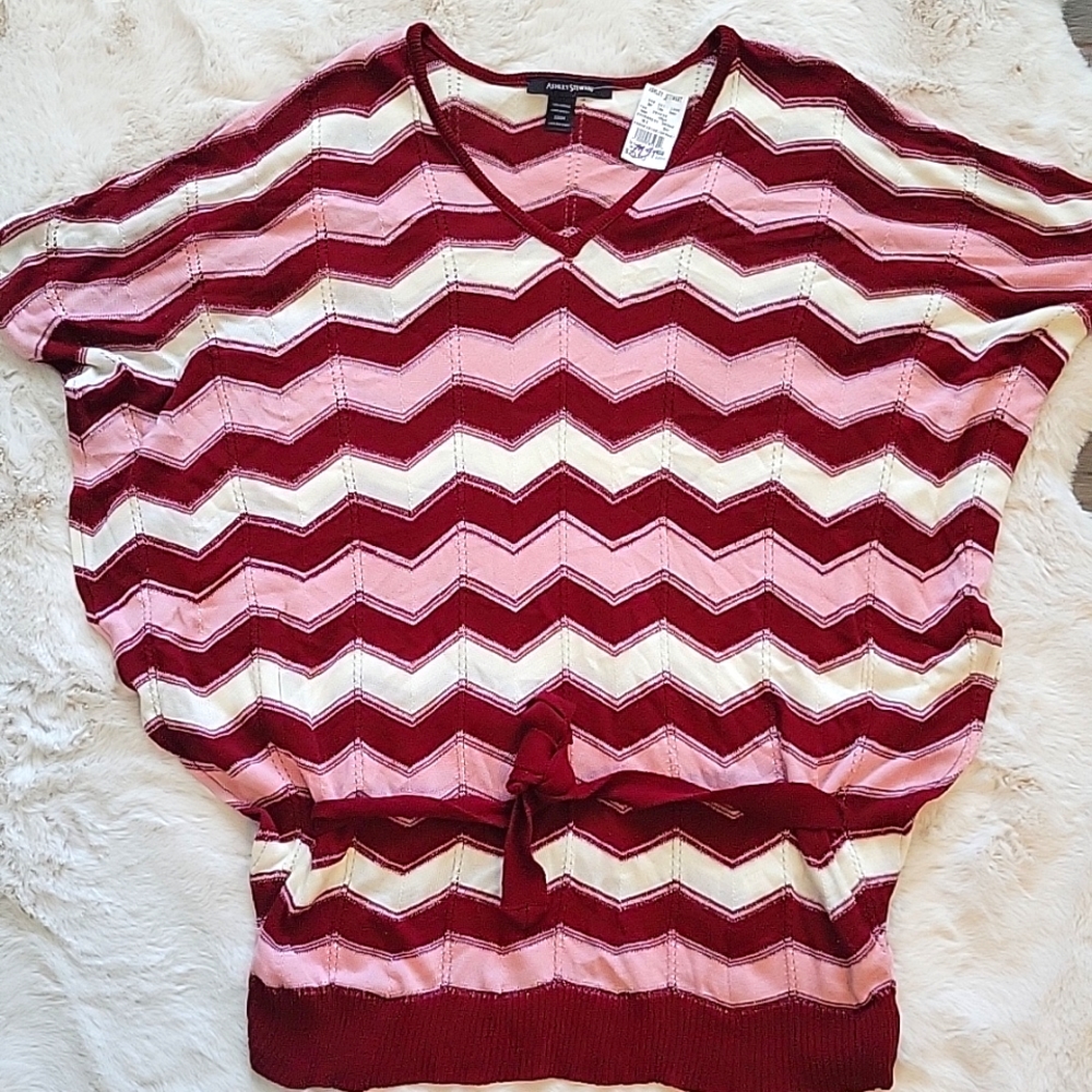 Ashley Stewart Chevron Belted Knit Top